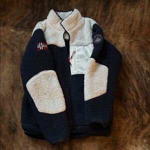 Men's Navy and Cream Zip Up Sweater